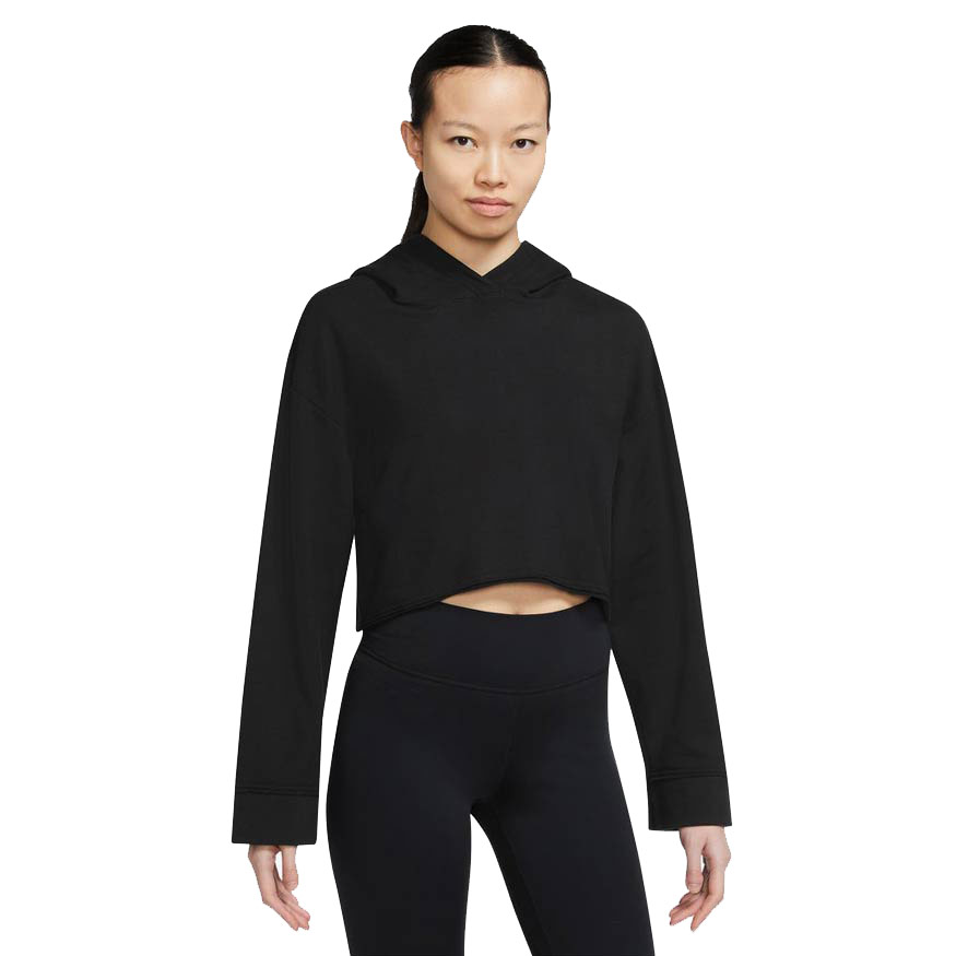 nike training yoga luxe cropped hoodie in black