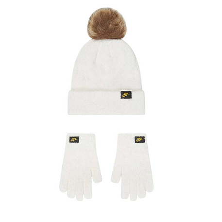 Набор: шапка, перчатки Nike Plush Beanie and Glove Set in White